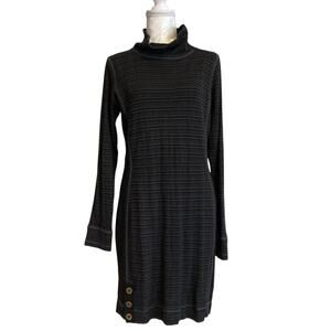 Prana Knit Dress Womens Size Medium Black Gray Stripe Long Sleeve Knee Length